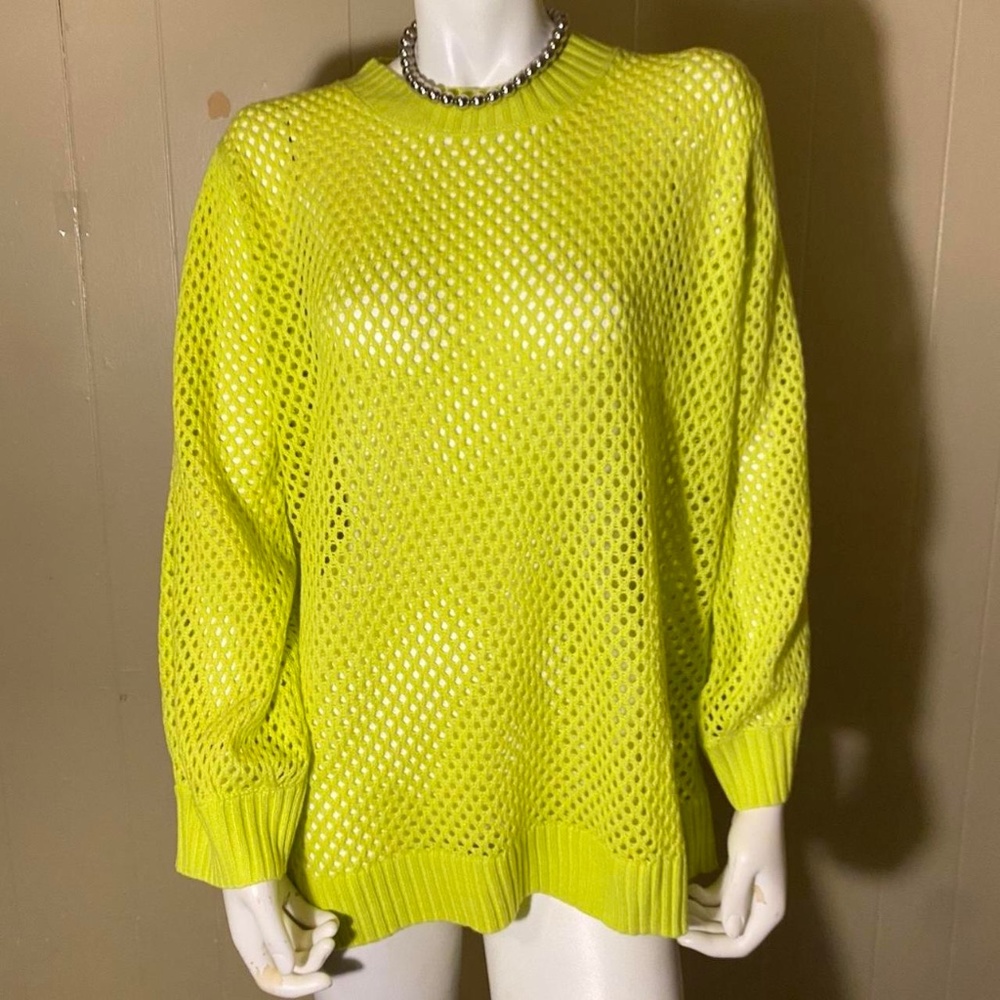 Neon green fishnet long sleeve sweater